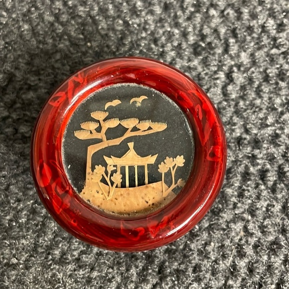 Other - Vintage Hand Carved Cork Diorama 3D Shadow Box Red Lacquer Silk Bottom China